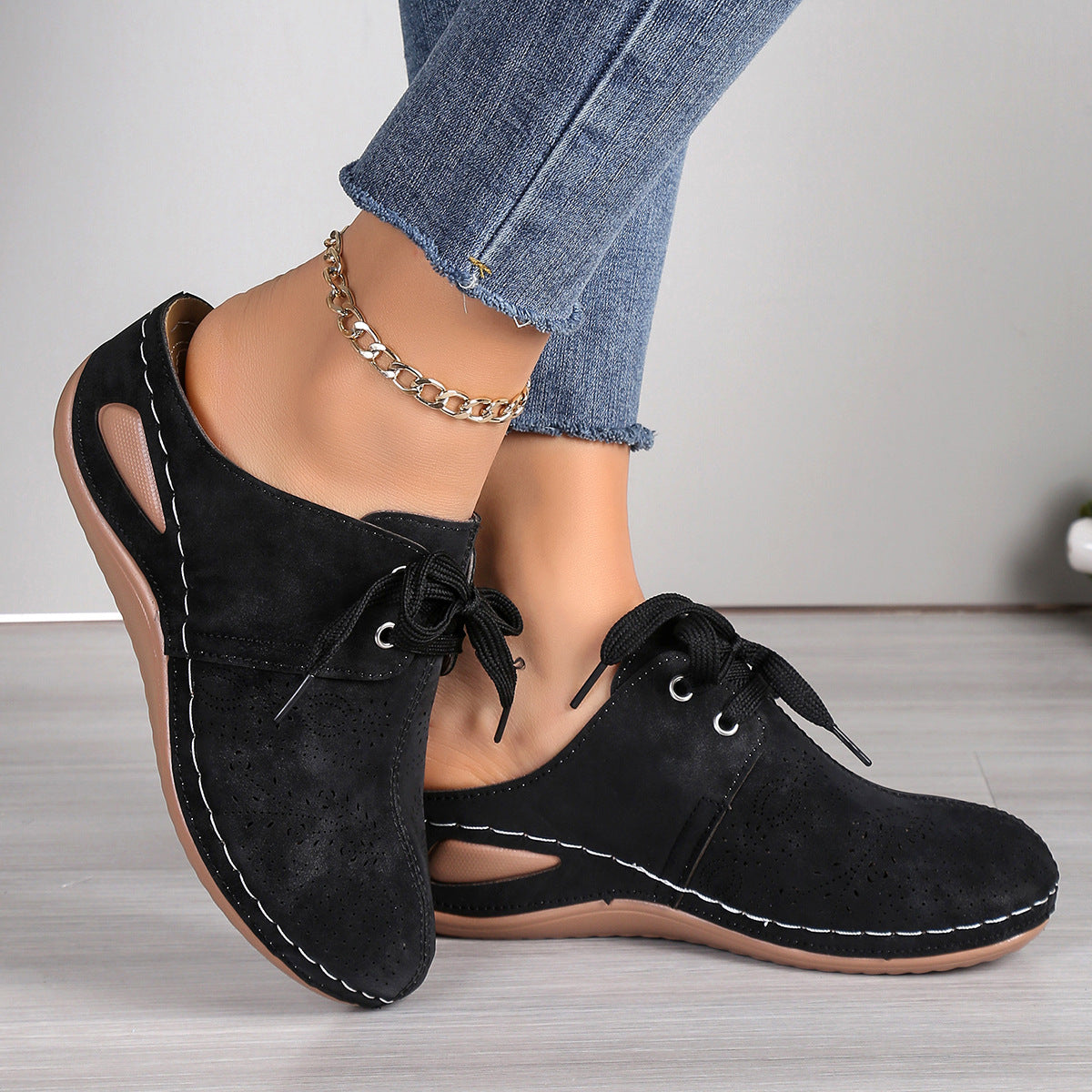 Lace-up Slippers Outdoor Hollow Out Wedges Slippers