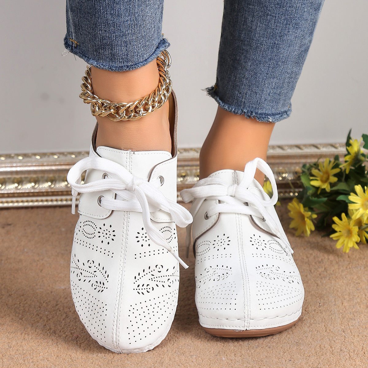 Lace-up Slippers Outdoor Hollow Out Wedges Slippers