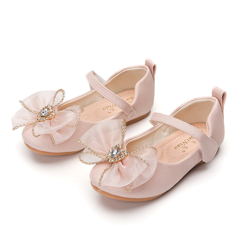 Single Shoes Cute Bow Rhinestone Soft Sole Flat Shoes
