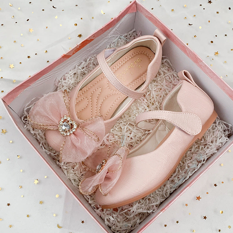 Single Shoes Cute Bow Rhinestone Soft Sole Flat Shoes