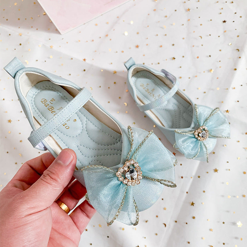 Single Shoes Cute Bow Rhinestone Soft Sole Flat Shoes