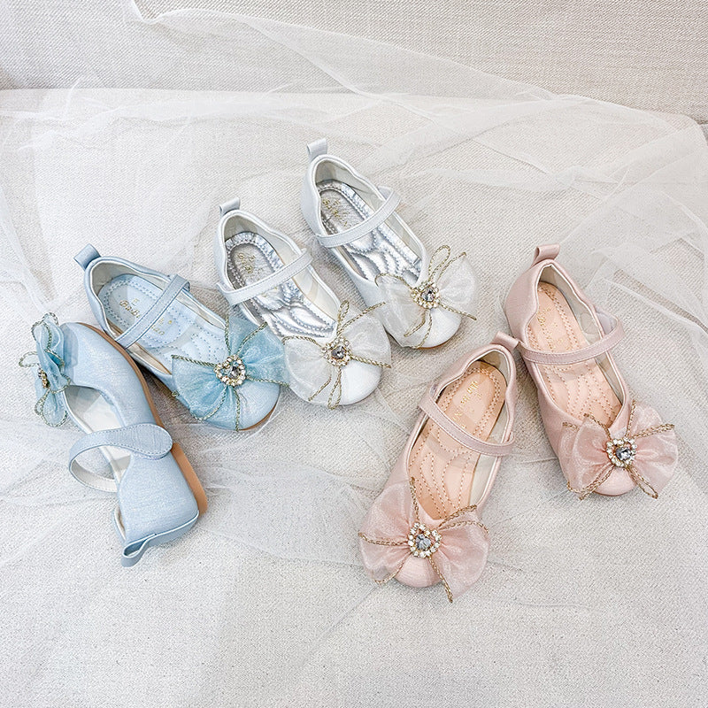 Single Shoes Cute Bow Rhinestone Soft Sole Flat Shoes