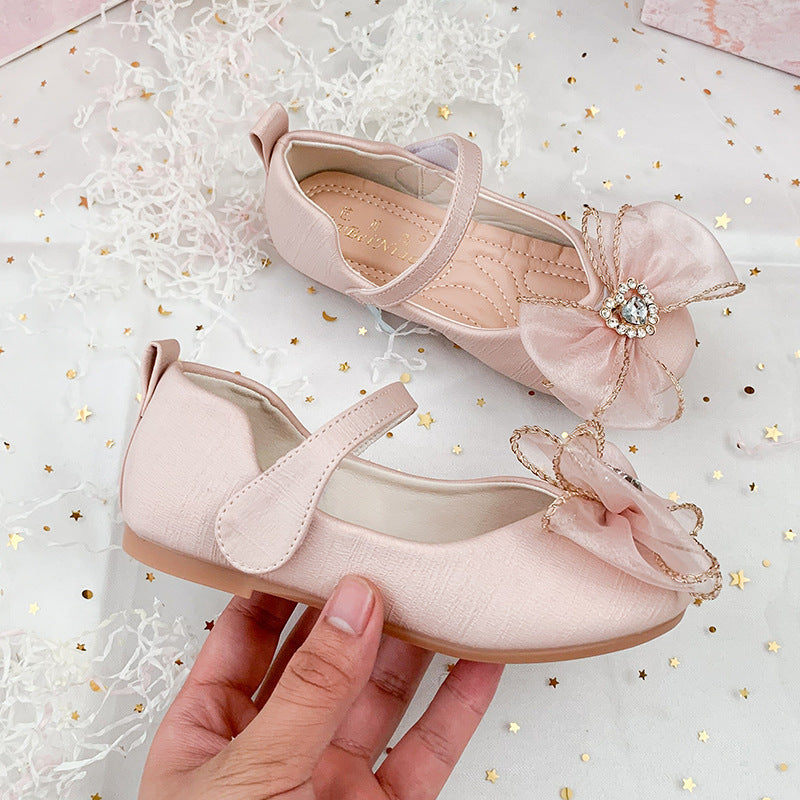 Single Shoes Cute Bow Rhinestone Soft Sole Flat Shoes