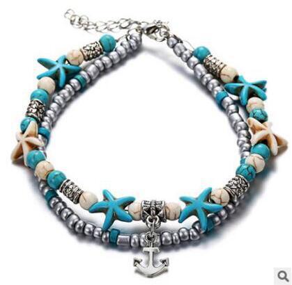 Simplicity Anklets Green Blue Color Star Fish Anklet Women