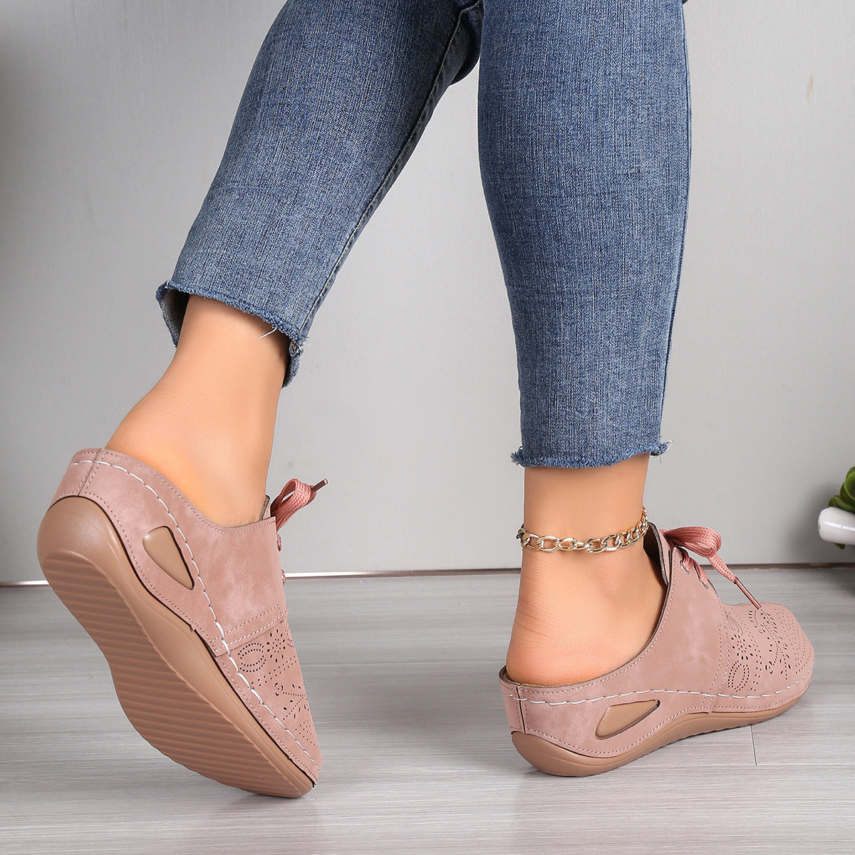 Lace-up Slippers Outdoor Hollow Out Wedges Slippers