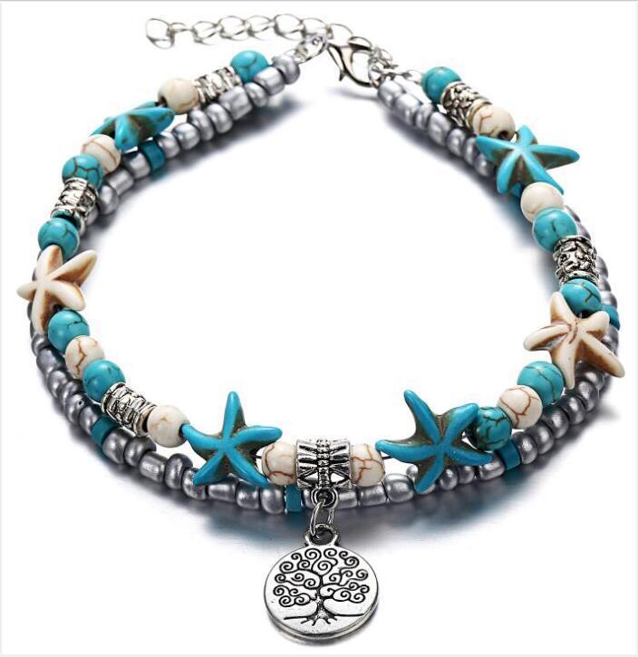 Simplicity Anklets Green Blue Color Star Fish Anklet Women