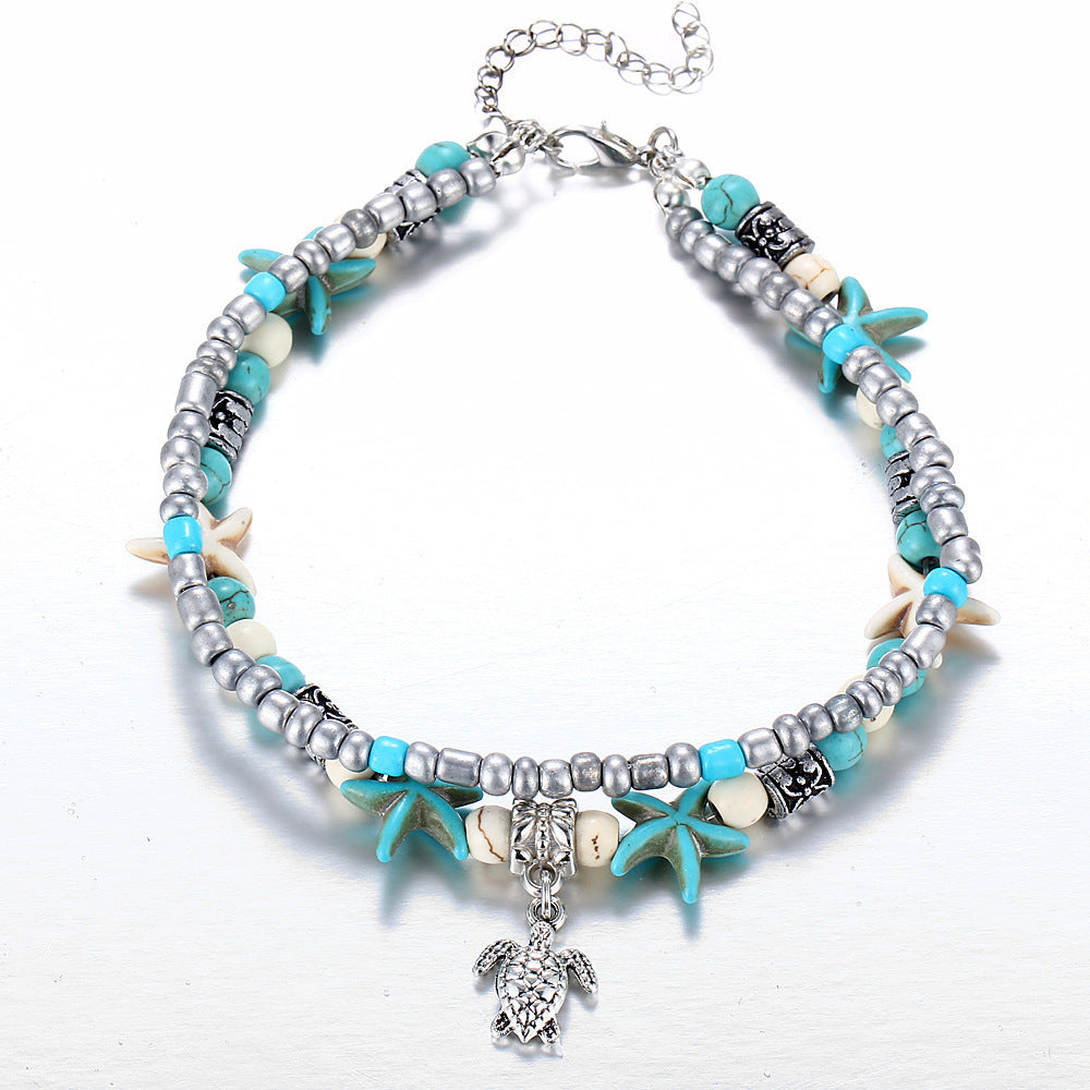 Simplicity Anklets Green Blue Color Star Fish Anklet Women