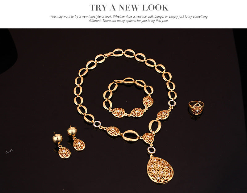 Necklace Earrings Bracelet Ring Four Piece Jewelry Set