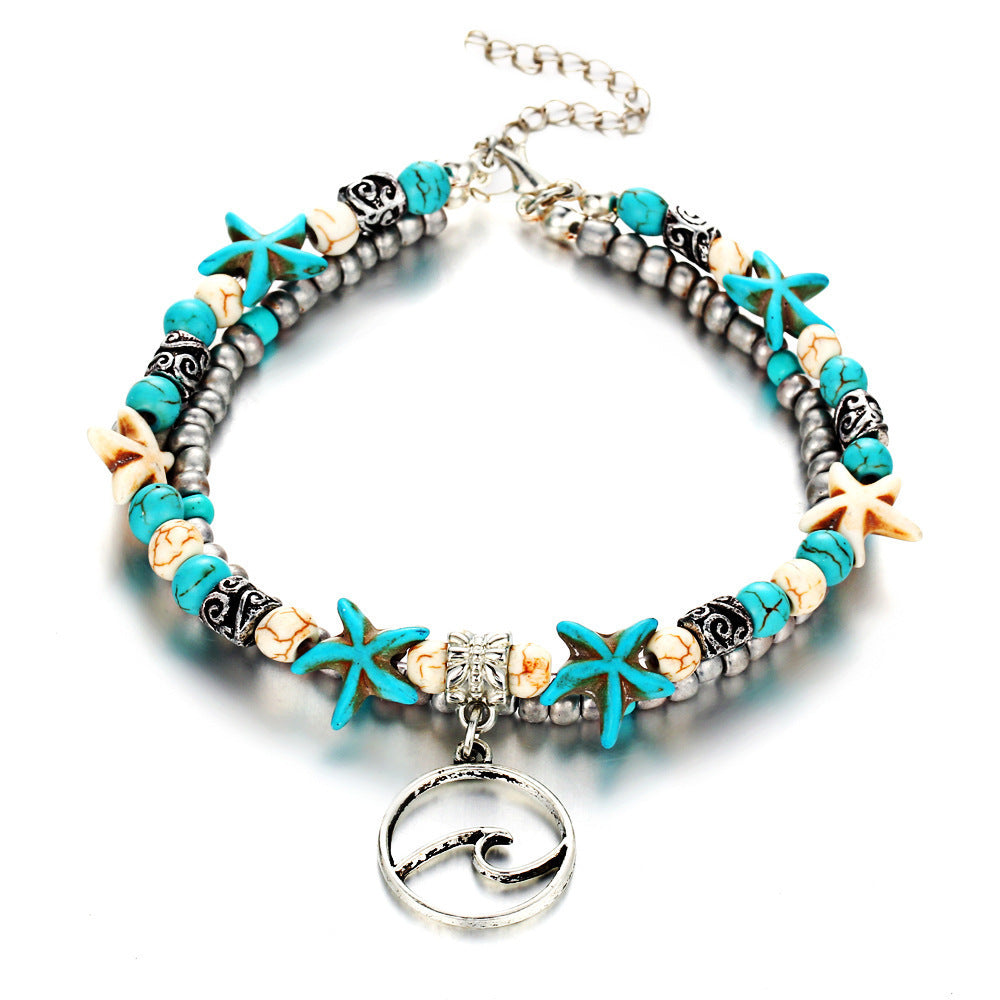 Simplicity Anklets Green Blue Color Star Fish Anklet Women