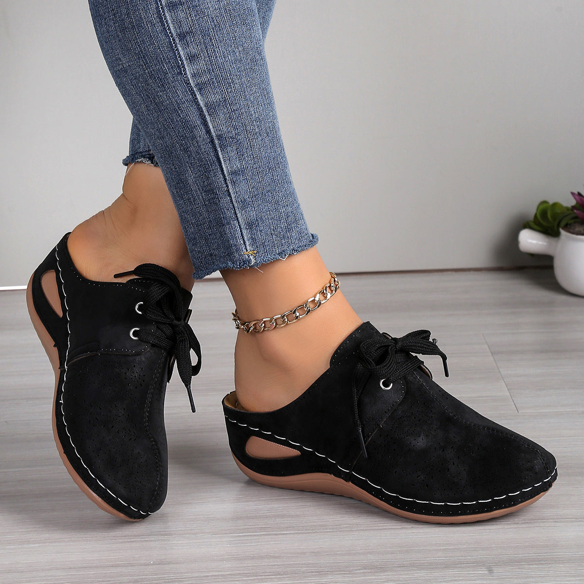 Lace-up Slippers Outdoor Hollow Out Wedges Slippers