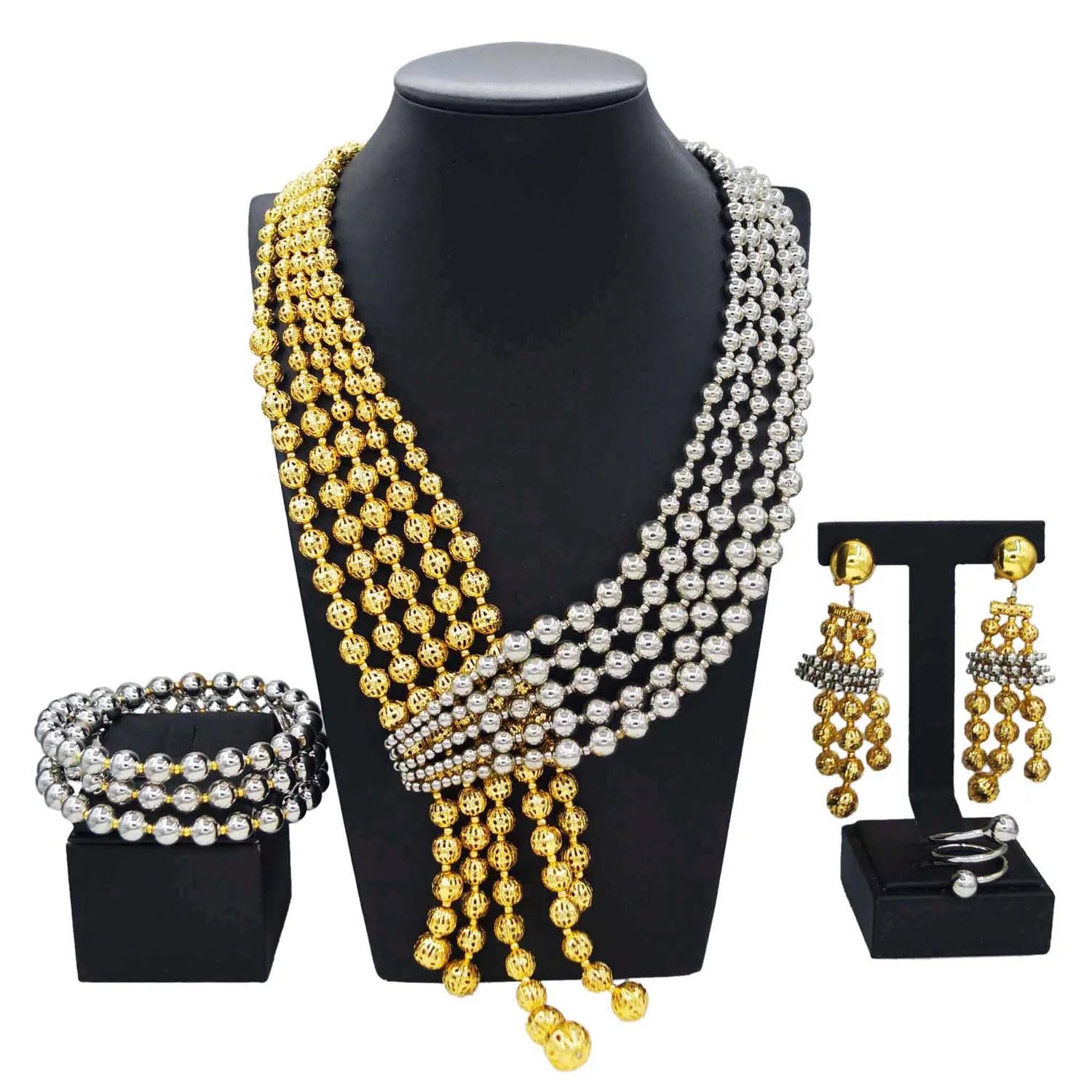 Jewelry Sets For Women Brazil Gold Plated Wedding Two Tone