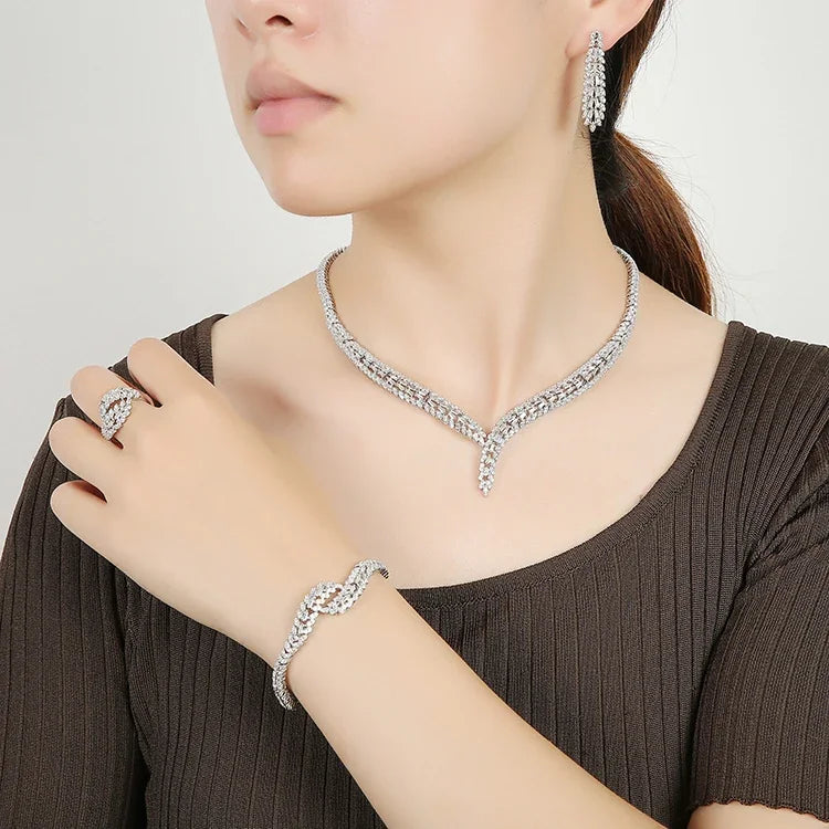 Classic rectangular cubic zirconia wedding necklace