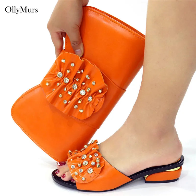 New African Women Shoes And Purse Set Fashion Decorated