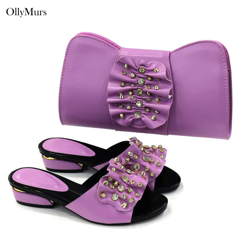 New African Women Shoes And Purse Set Fashion Decorated