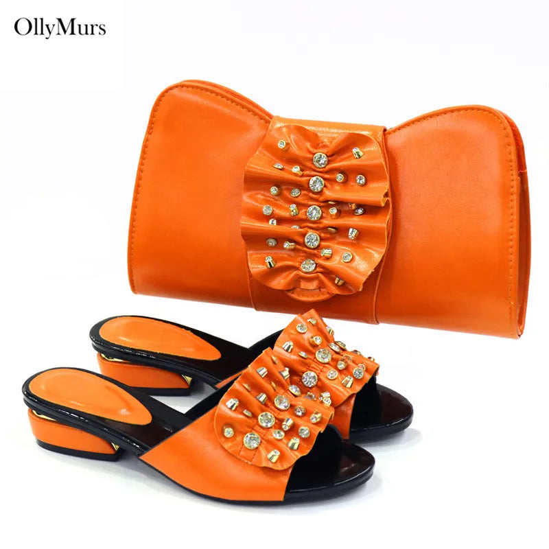 New African Women Shoes And Purse Set Fashion Decorated