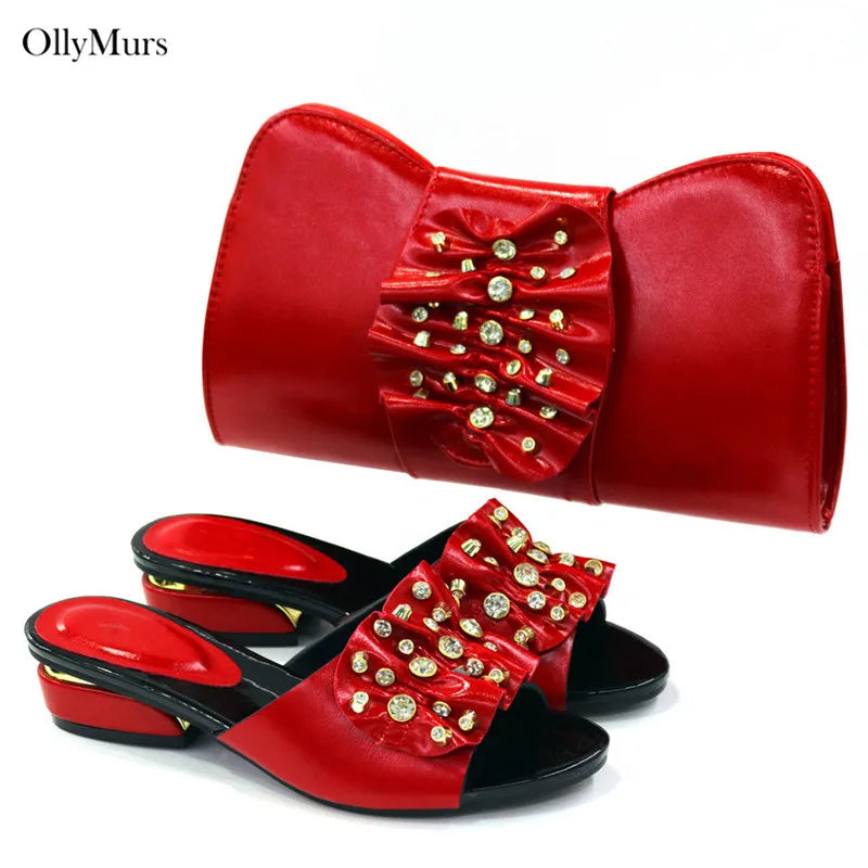 New African Women Shoes And Purse Set Fashion Decorated