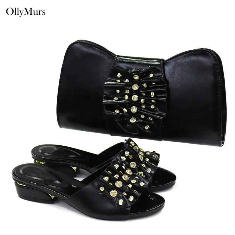 New African Women Shoes And Purse Set Fashion Decorated