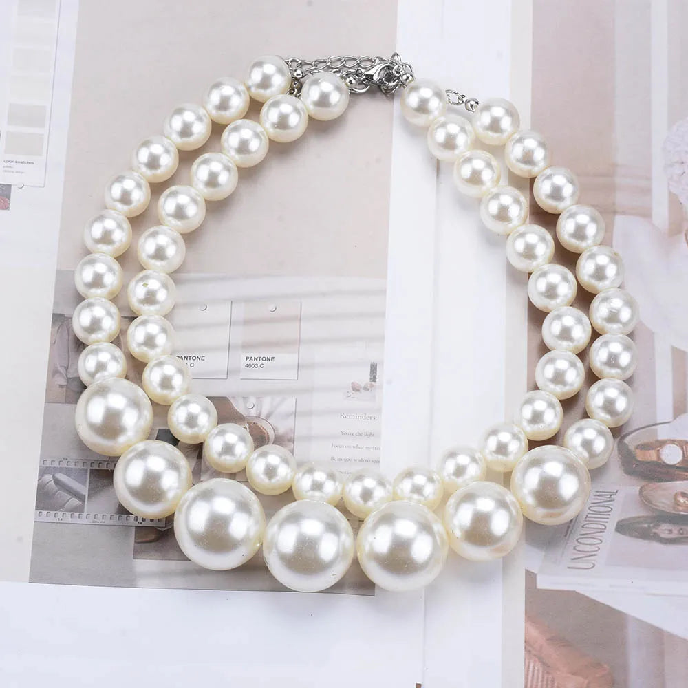 New ZA Fashion Imitation Pearl Double Choker Necklace