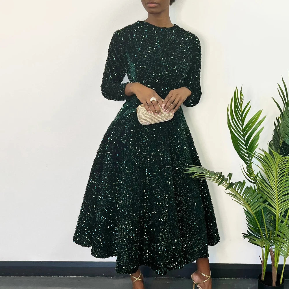 Vintage Fashion Sequin Women Church Swing Dresses