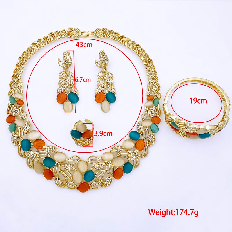Vintage Opal Jewelry Set For Women Luxury Design Necklace