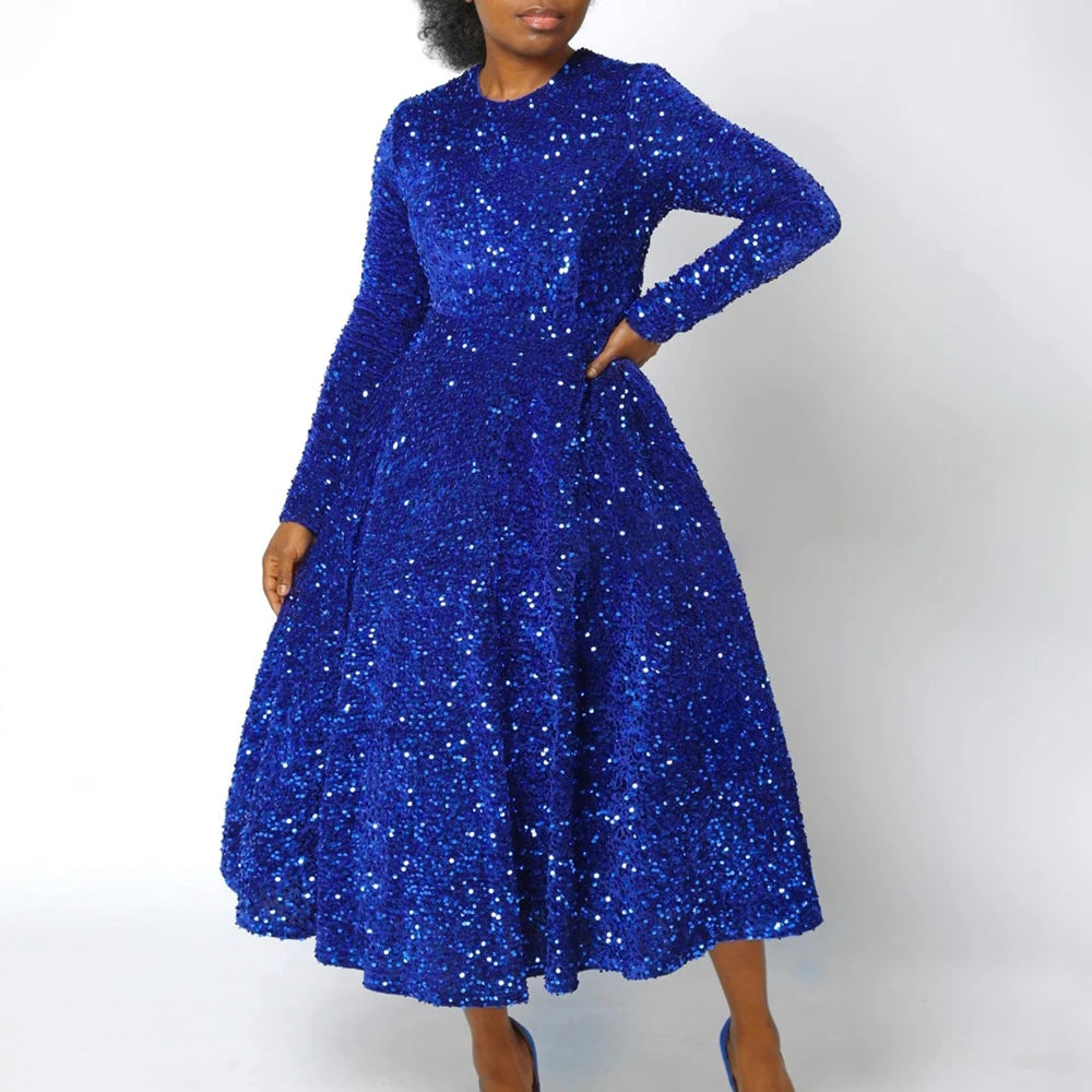 Vintage Fashion Sequin Women Church Swing Dresses