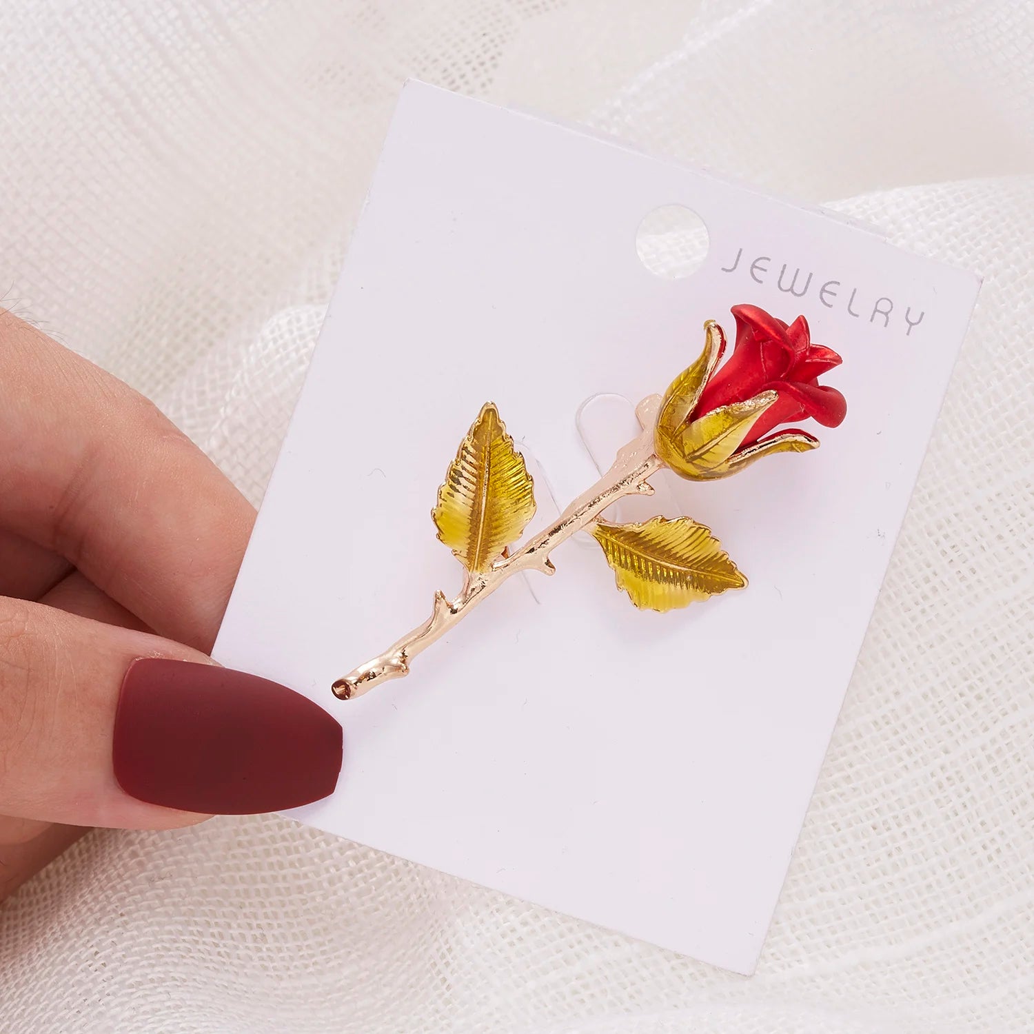 Rhinestone Red Rose Flower Brooches for Women Elegant