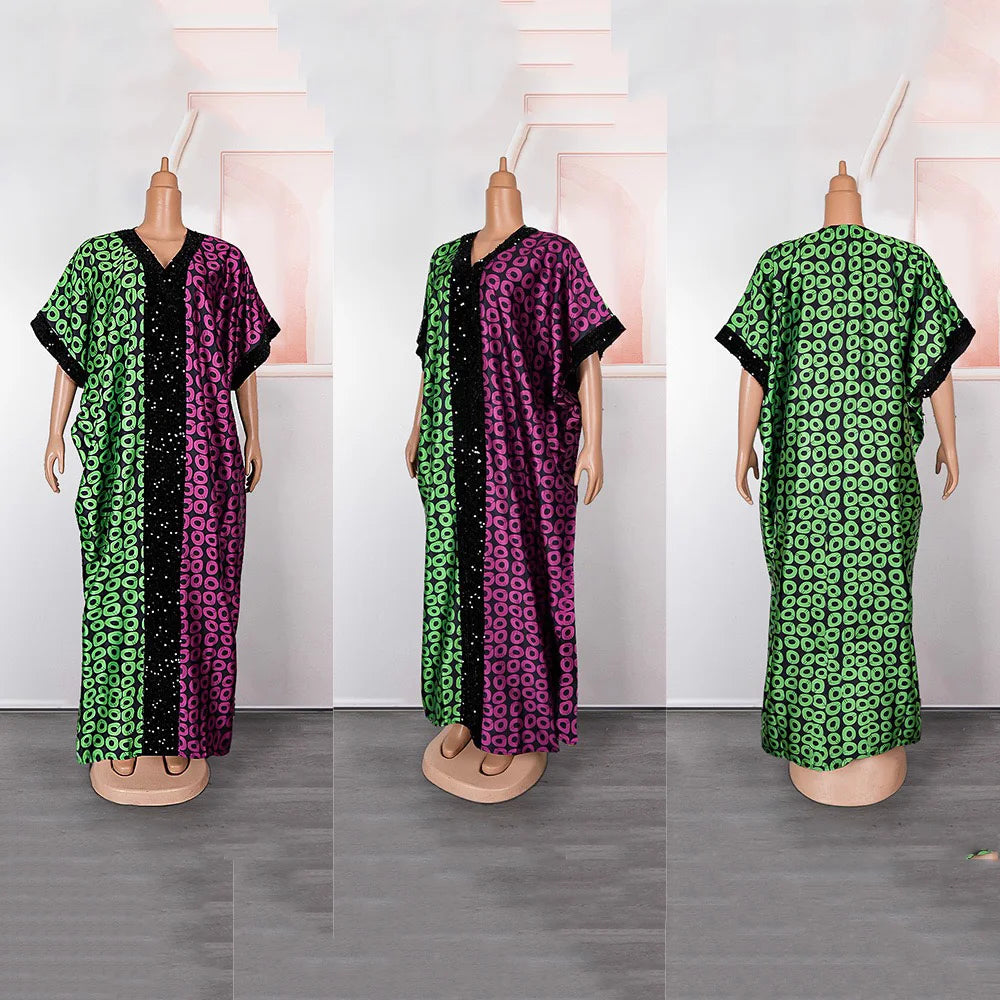 Elegant Long Dress for Women Luxury Printed V Neck