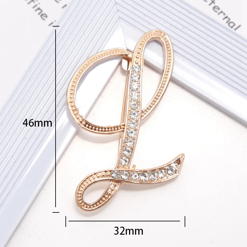 Women Luxury Letter Brooch Pins In Gold Color Rhinestones
