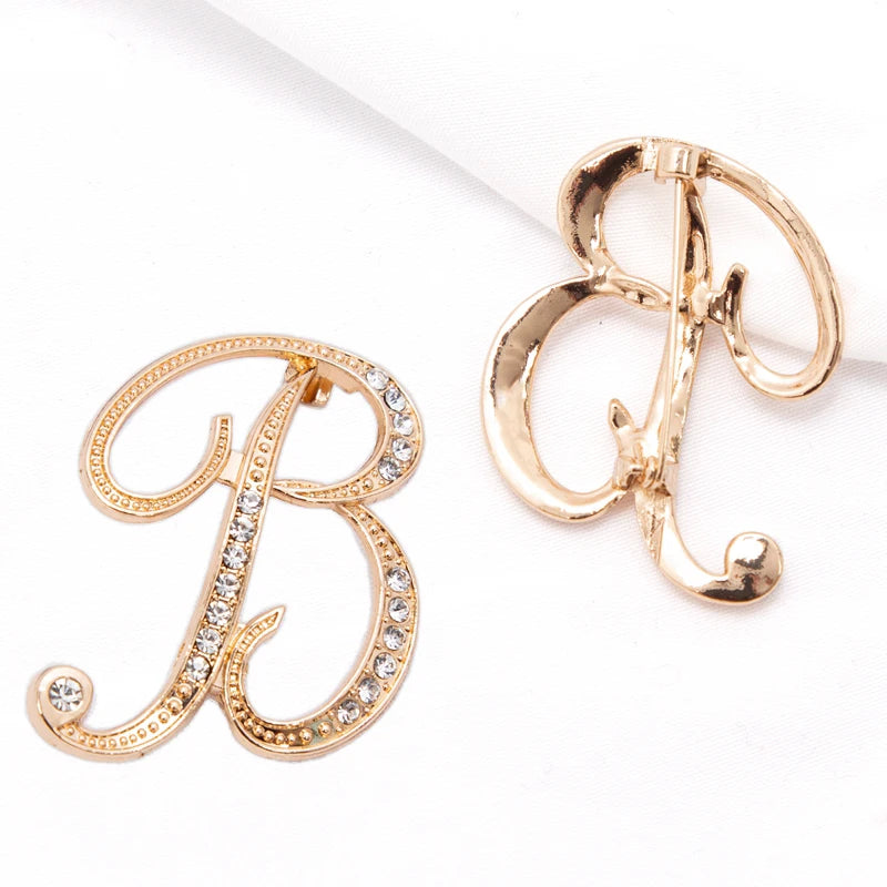Women Luxury Letter Brooch Pins In Gold Color Rhinestones