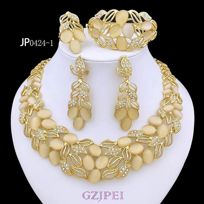 Vintage Opal Jewelry Set For Women Luxury Design Necklace