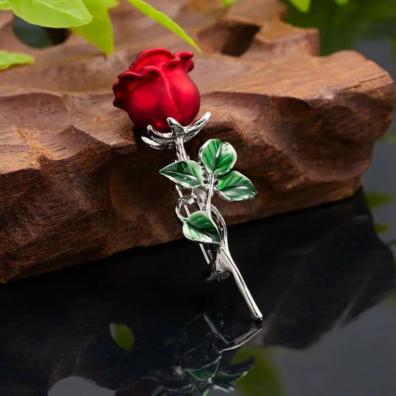 Rhinestone Red Rose Flower Brooches for Women Elegant