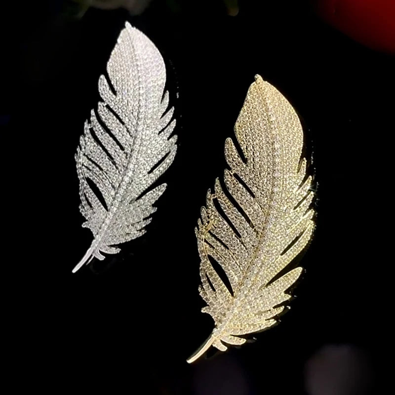 SUYU Luxury Copper Micro Inlaid Cubic Zirconia Feather Brooch