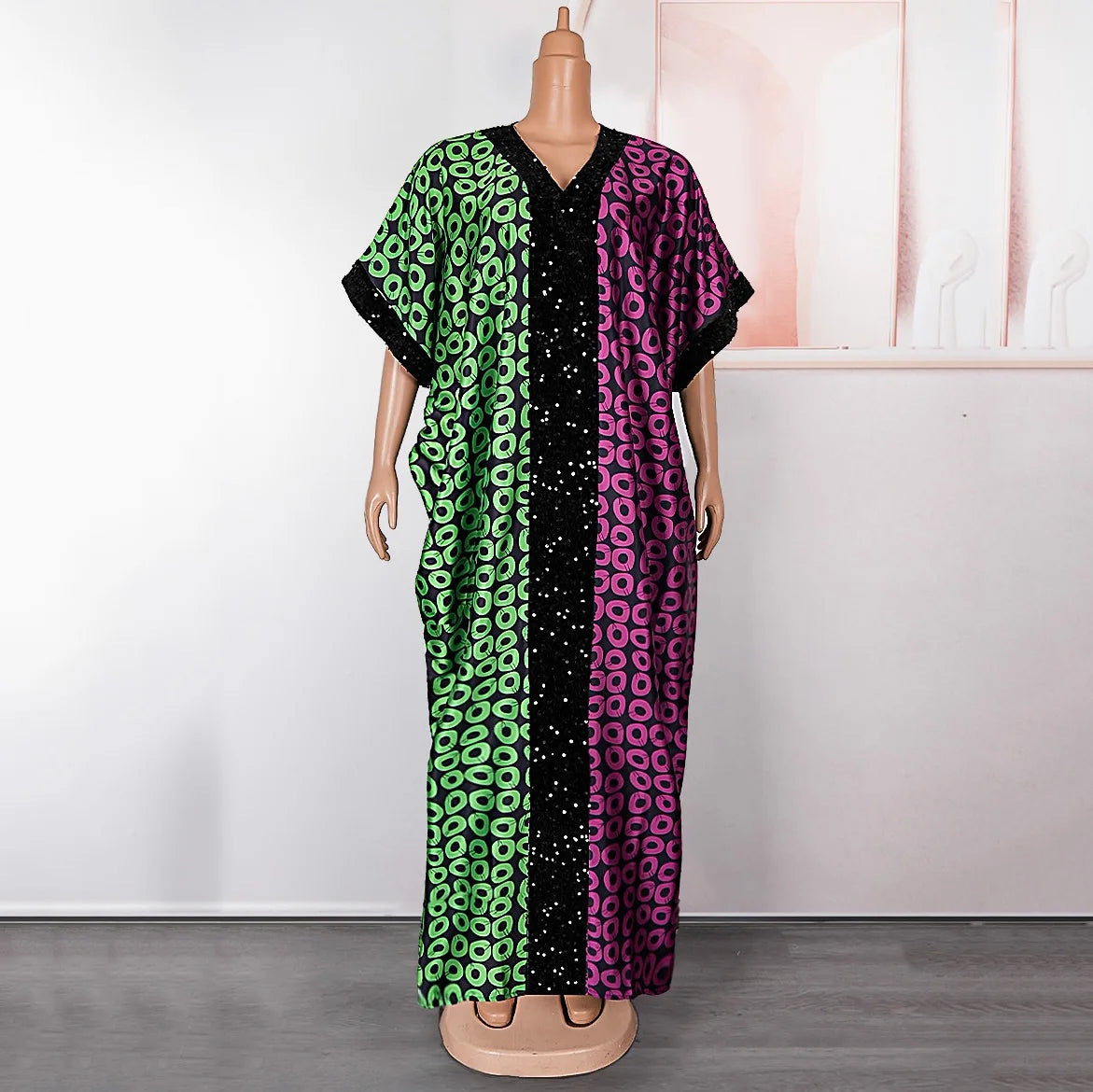 Elegant Long Dress for Women Luxury Printed V Neck