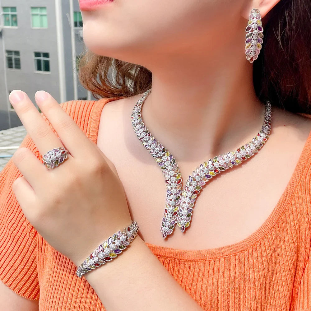 High End Gorgeous Colorful Cubic Shape Big Wedding Necklace