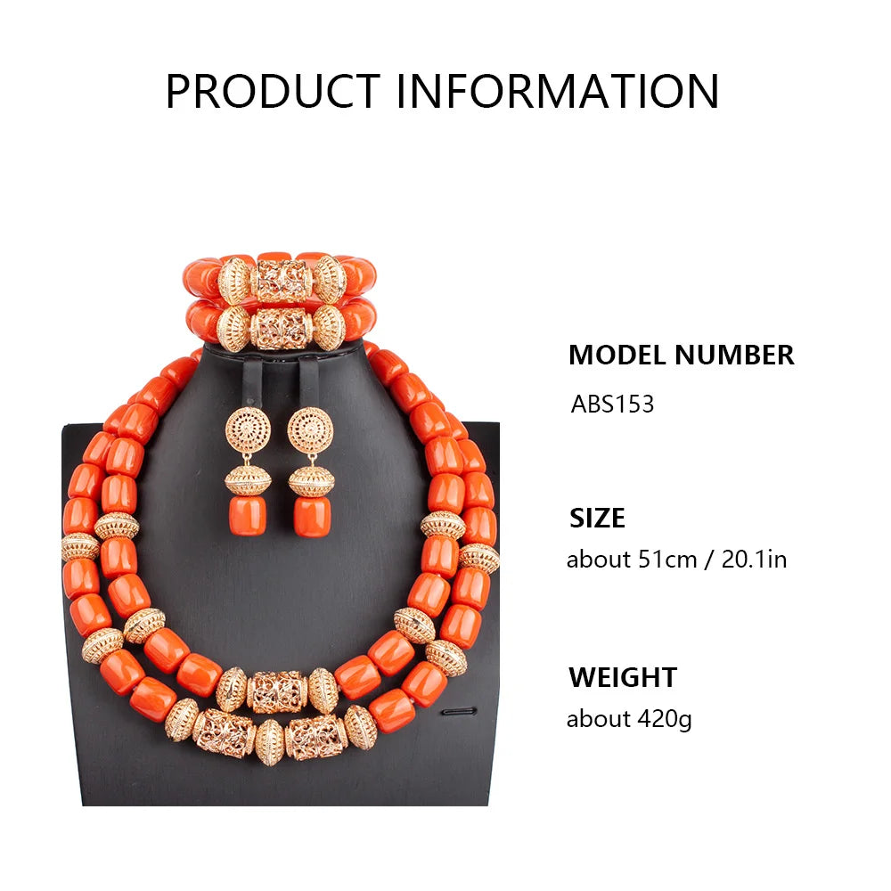 High Quality 2 Layers Artificial Coral Bead African Wedding Jewelry Set