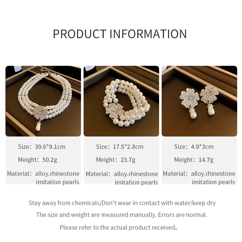 Rhinestone Flower Pearl Multi-layer Necklaces for Women