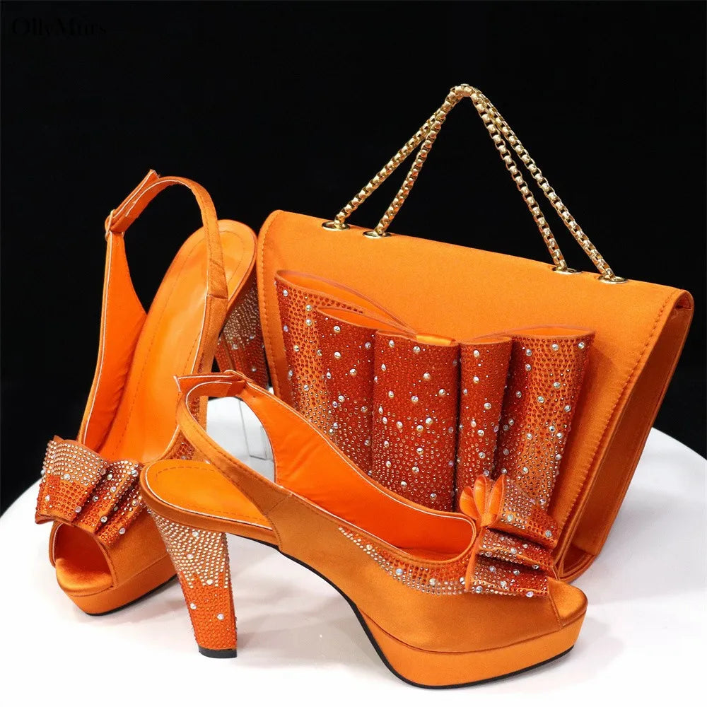 Hot Selling Fashion Yellow Color Women Shoes And Bags