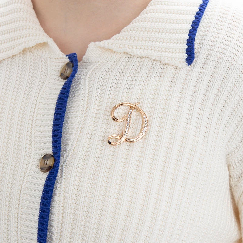 Women Luxury Letter Brooch Pins In Gold Color Rhinestones