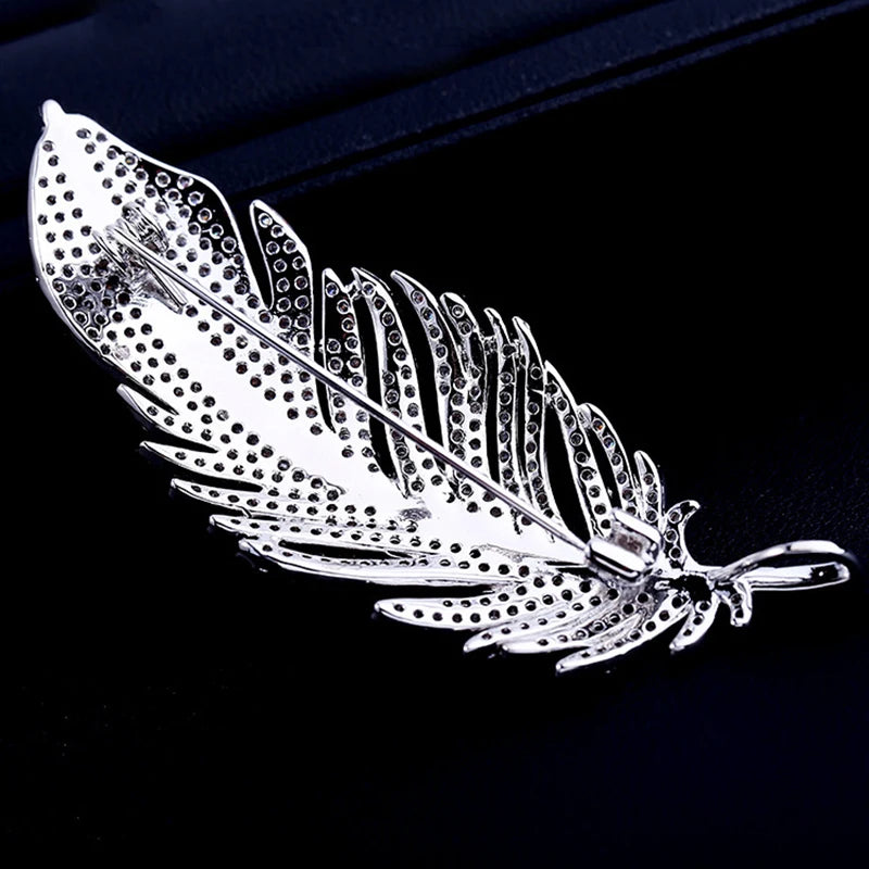 SUYU Luxury Copper Micro Inlaid Cubic Zirconia Feather Brooch
