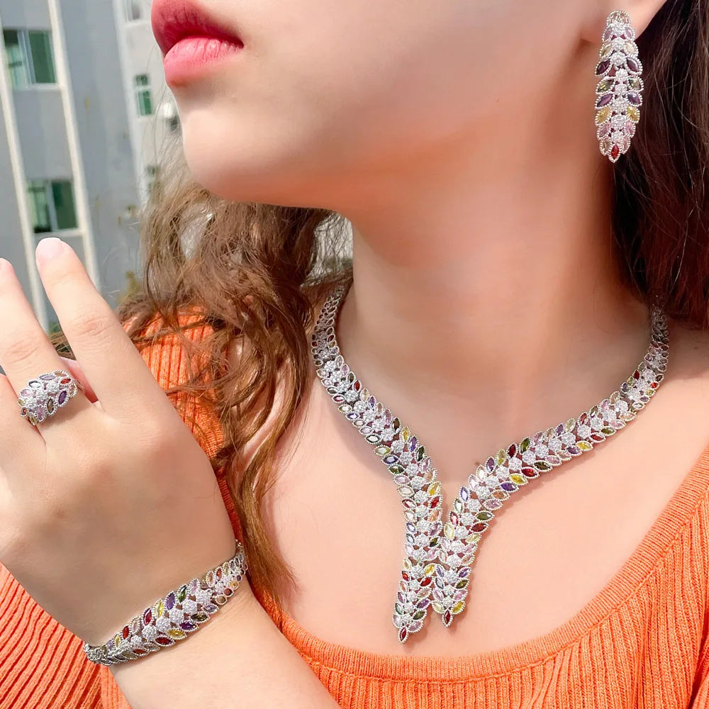 High End Gorgeous Colorful Cubic Shape Big Wedding Necklace