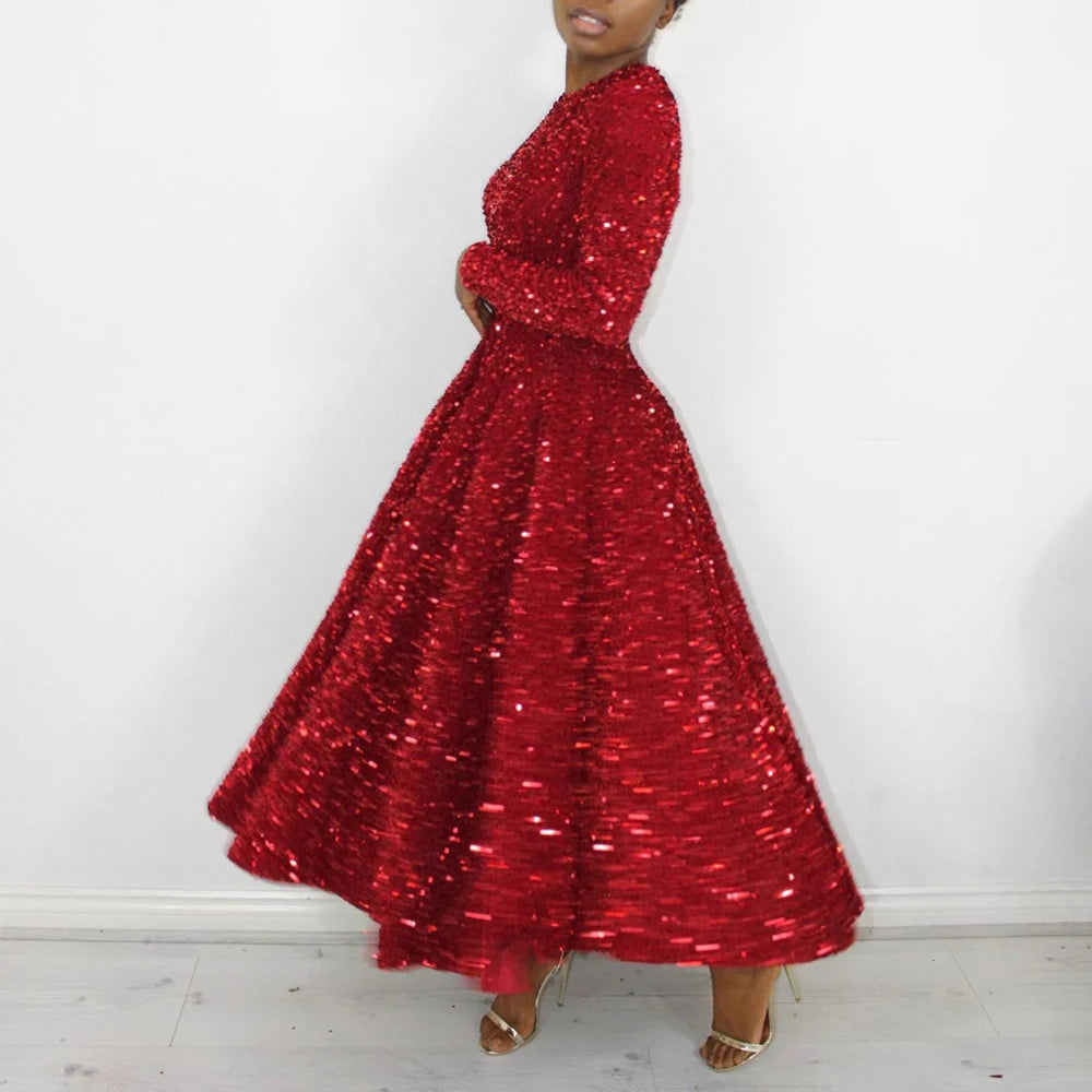 Vintage Fashion Sequin Women Church Swing Dresses