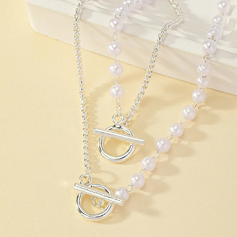 KMVEXO 2pcs Elegant Imitation Pearl Beaded Choker Necklaces
