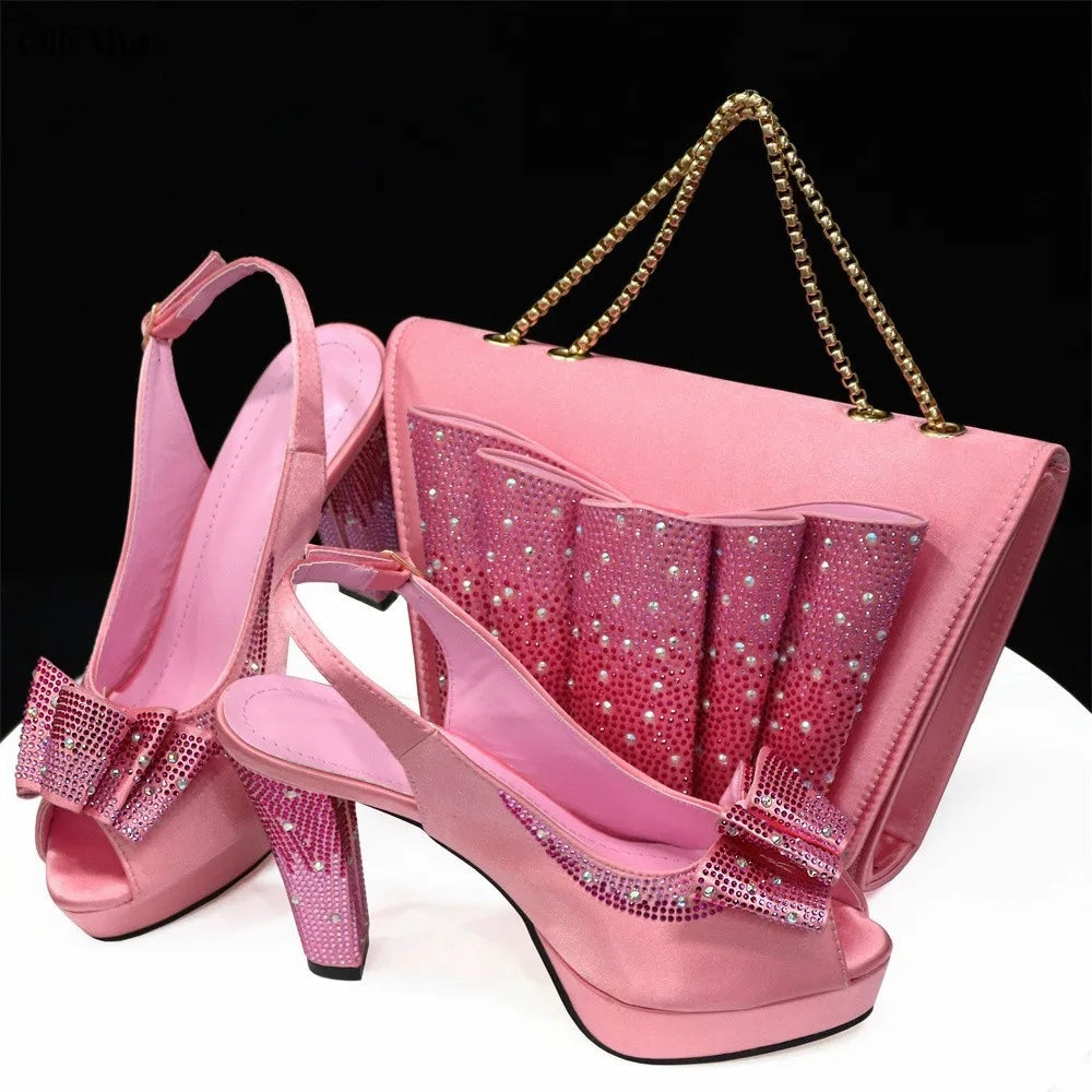 Hot Selling Fashion Yellow Color Women Shoes And Bags