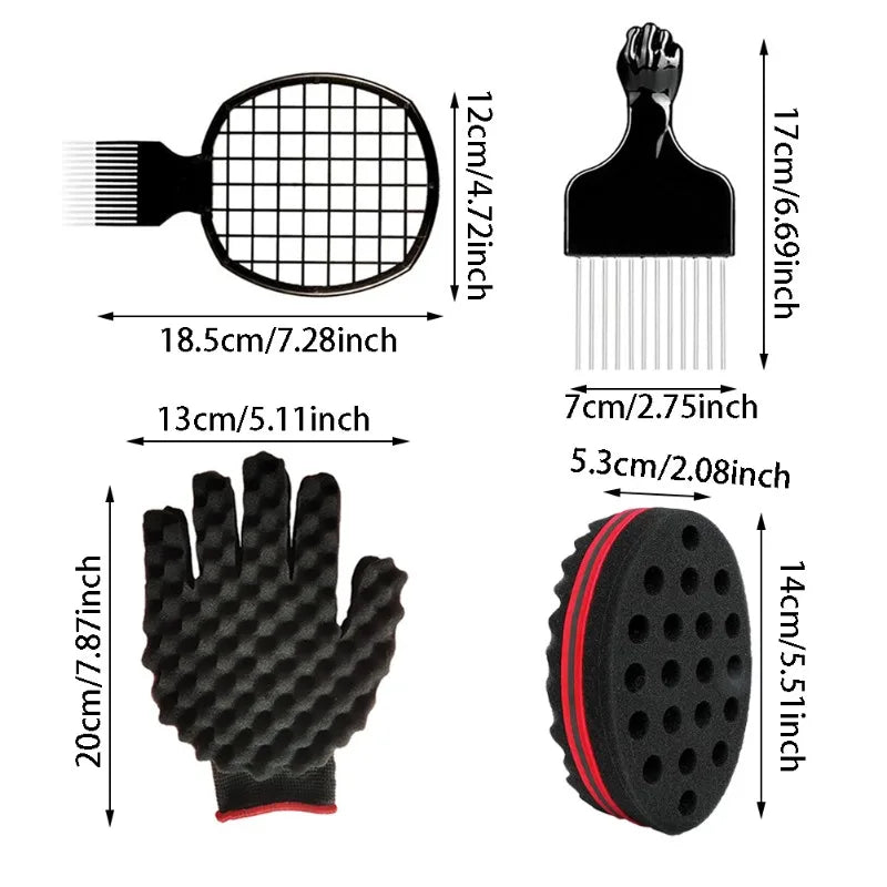 4Pcs Hair Curly Sponge Gloves Magic Curly Barber Curling Twist