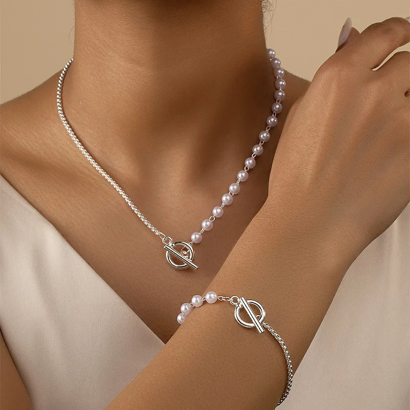KMVEXO 2pcs Elegant Imitation Pearl Beaded Choker Necklaces