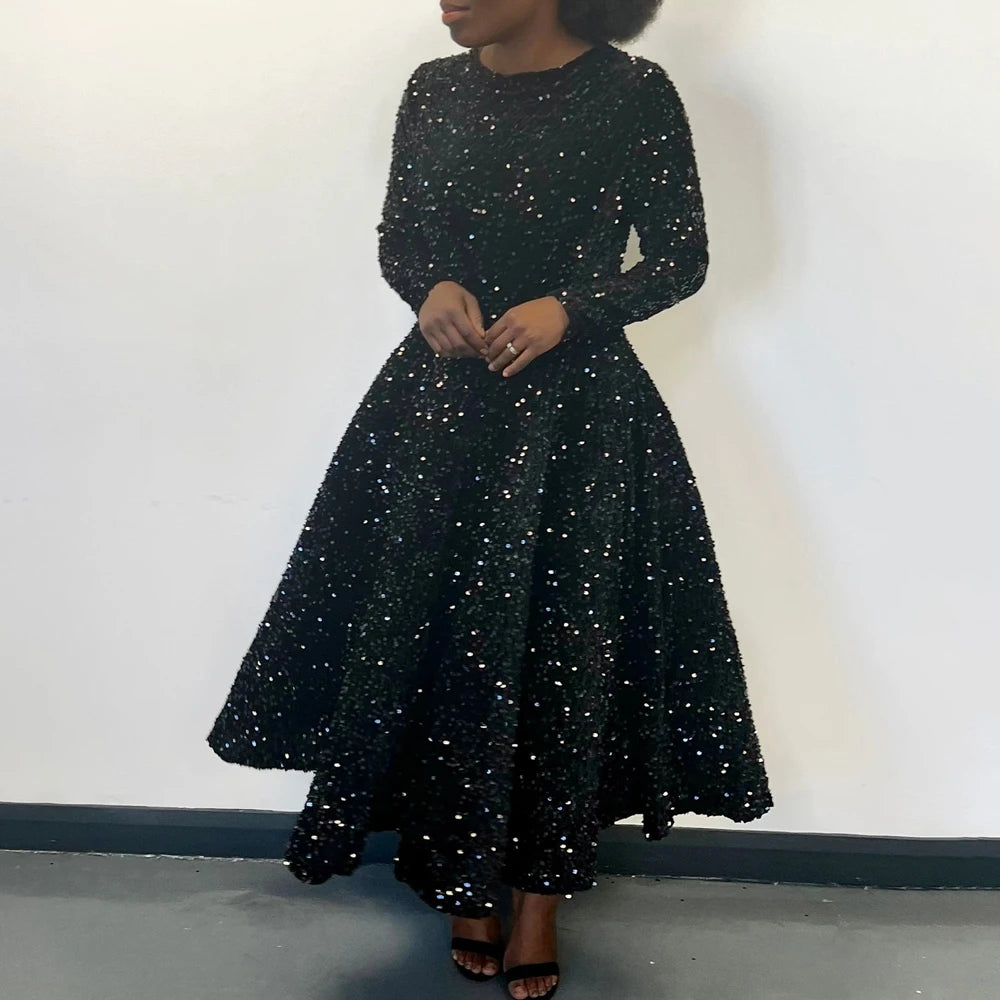 Vintage Fashion Sequin Women Church Swing Dresses