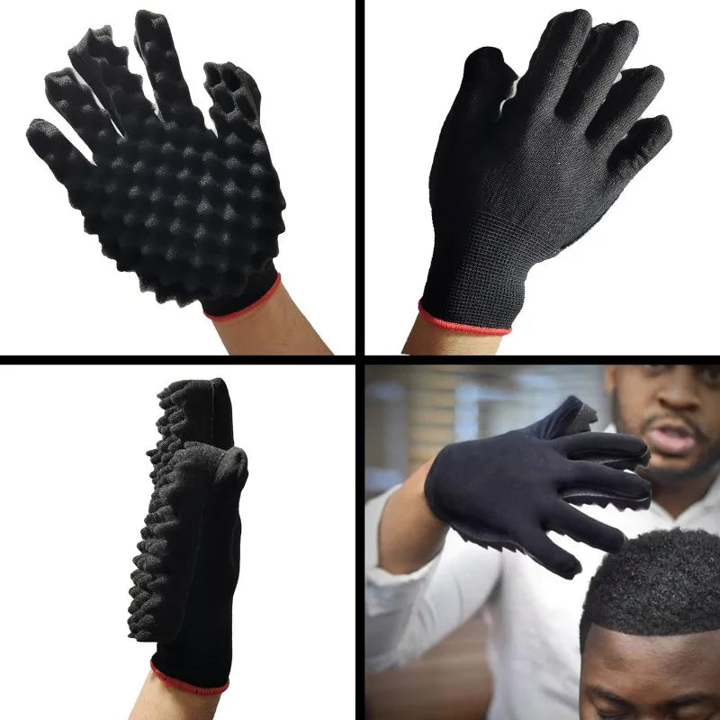 4Pcs Hair Curly Sponge Gloves Magic Curly Barber Curling Twist