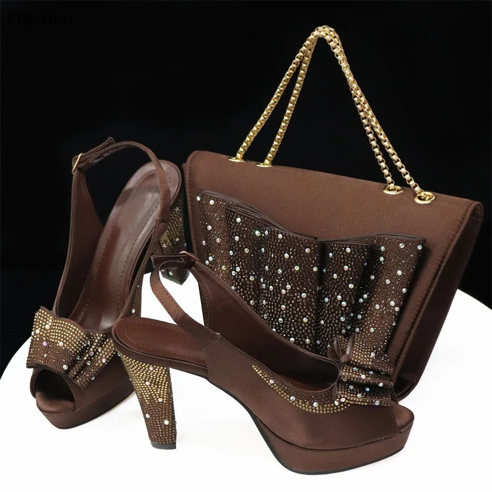 Hot Selling Fashion Yellow Color Women Shoes And Bags