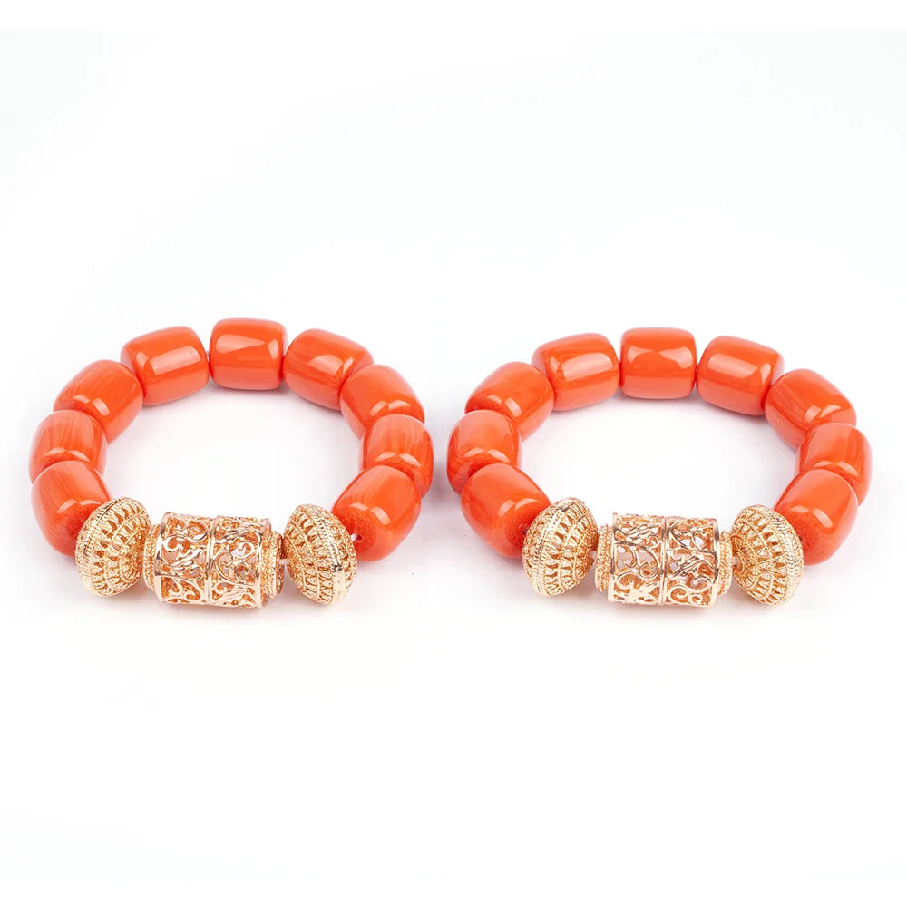 High Quality 2 Layers Artificial Coral Bead African Wedding Jewelry Set