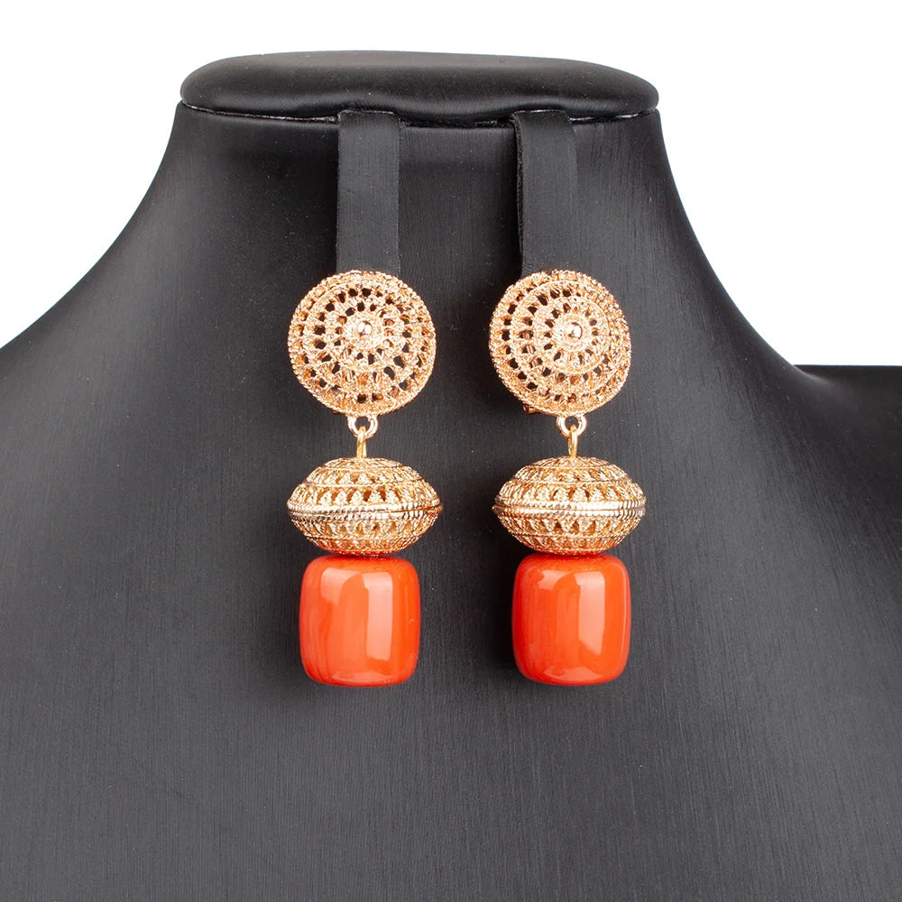 High Quality 2 Layers Artificial Coral Bead African Wedding Jewelry Set